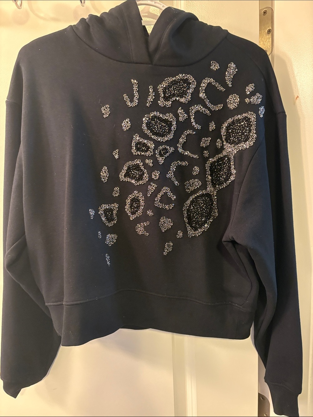 All Saints Black Hoodie with Sparkle Leopard Motif